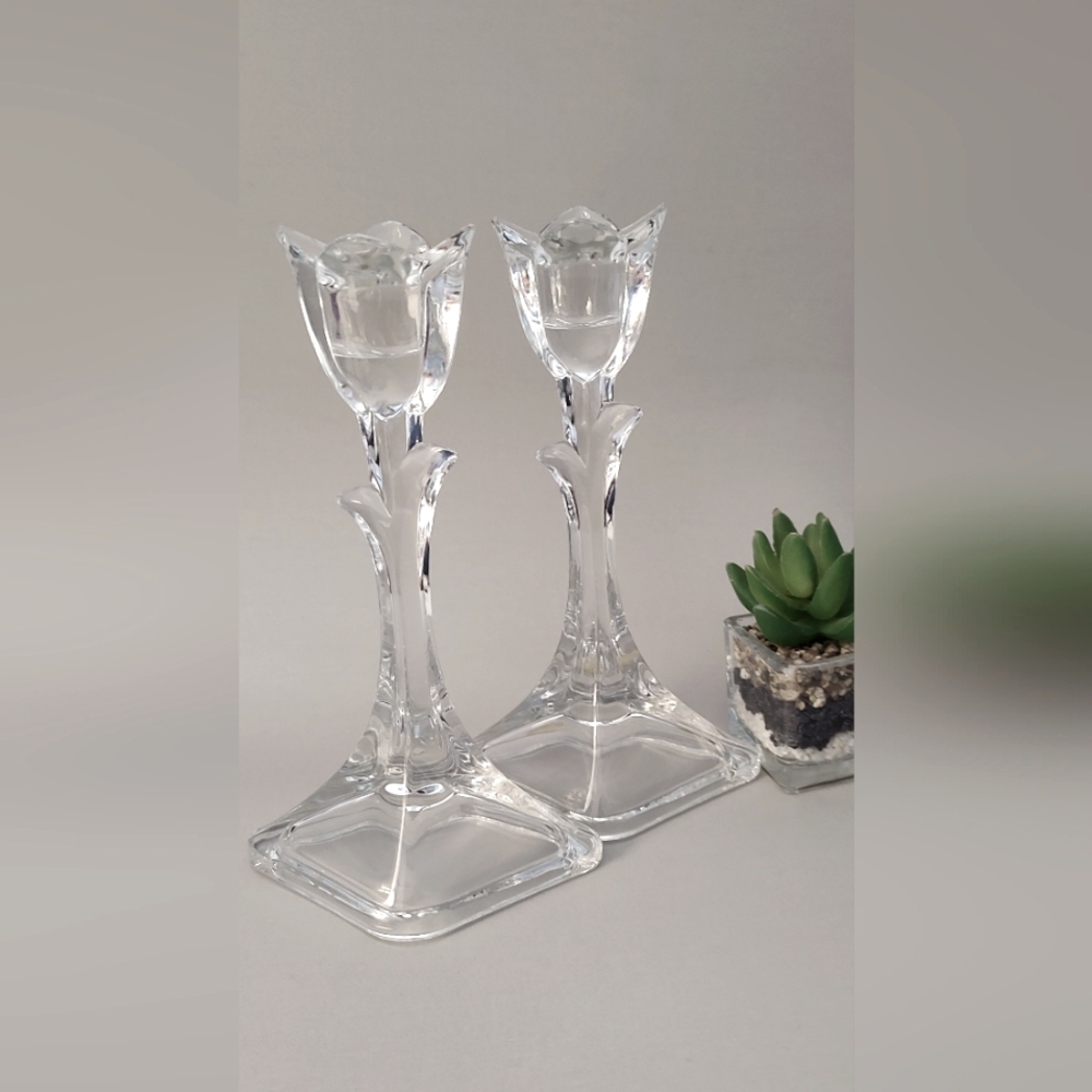 Candlestick Tuscany Vintage   Tulip 24% Lead Cristal 8"  Good Condition